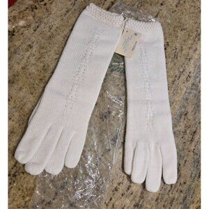 New! Vintage Women's Size M cream Knit Leather Palm 12" Long Gloves